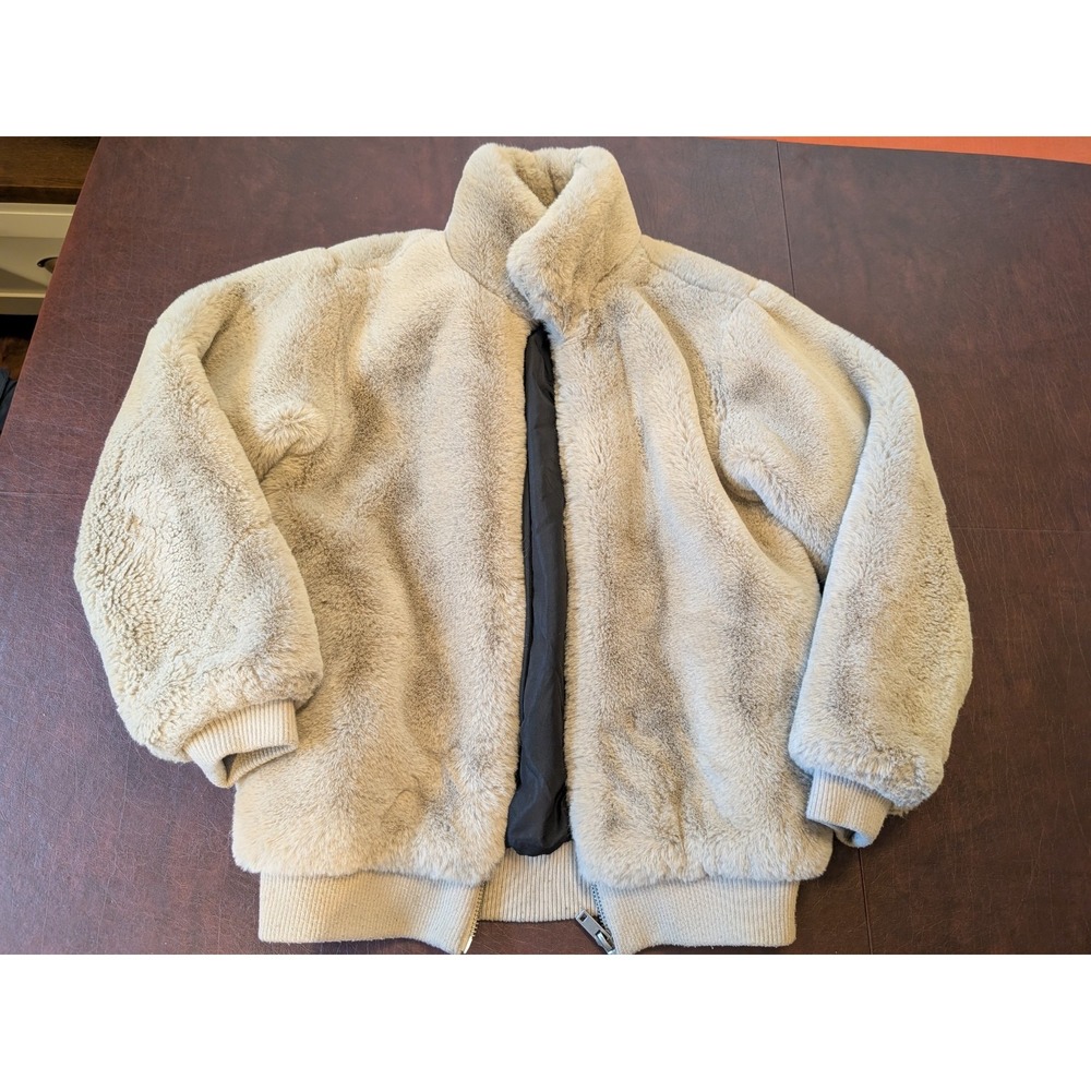 Zara Size M Women's Faux Fur Bomber Jacket Light Tan
